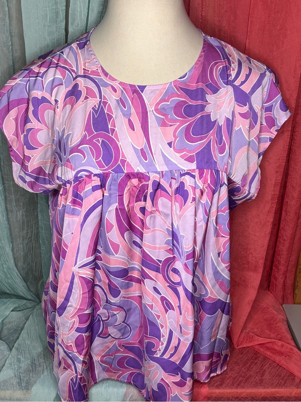 Short Sleeve Purple & Pink Printed Blouse